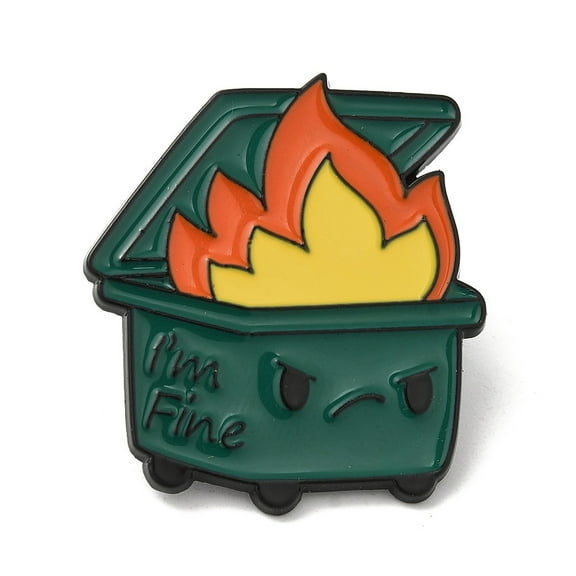 12pcs Dumpster Fire Alloy Brooches I'm Fine Enamel Pins for Clothes Backpack Green 30x27mm