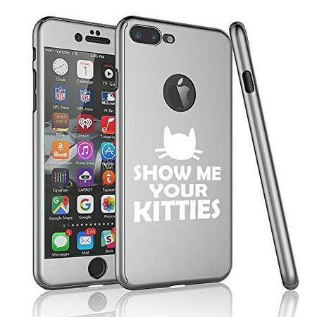 Kitty Screen - 360° Full Body Thin Slim Hard Case Cover + Tempered Glass Screen Protector F0R Apple iPhone Show Me Your Kitties Funny Cat (Silver, F0R Apple iPhone 6 Plus / 6s Plus)