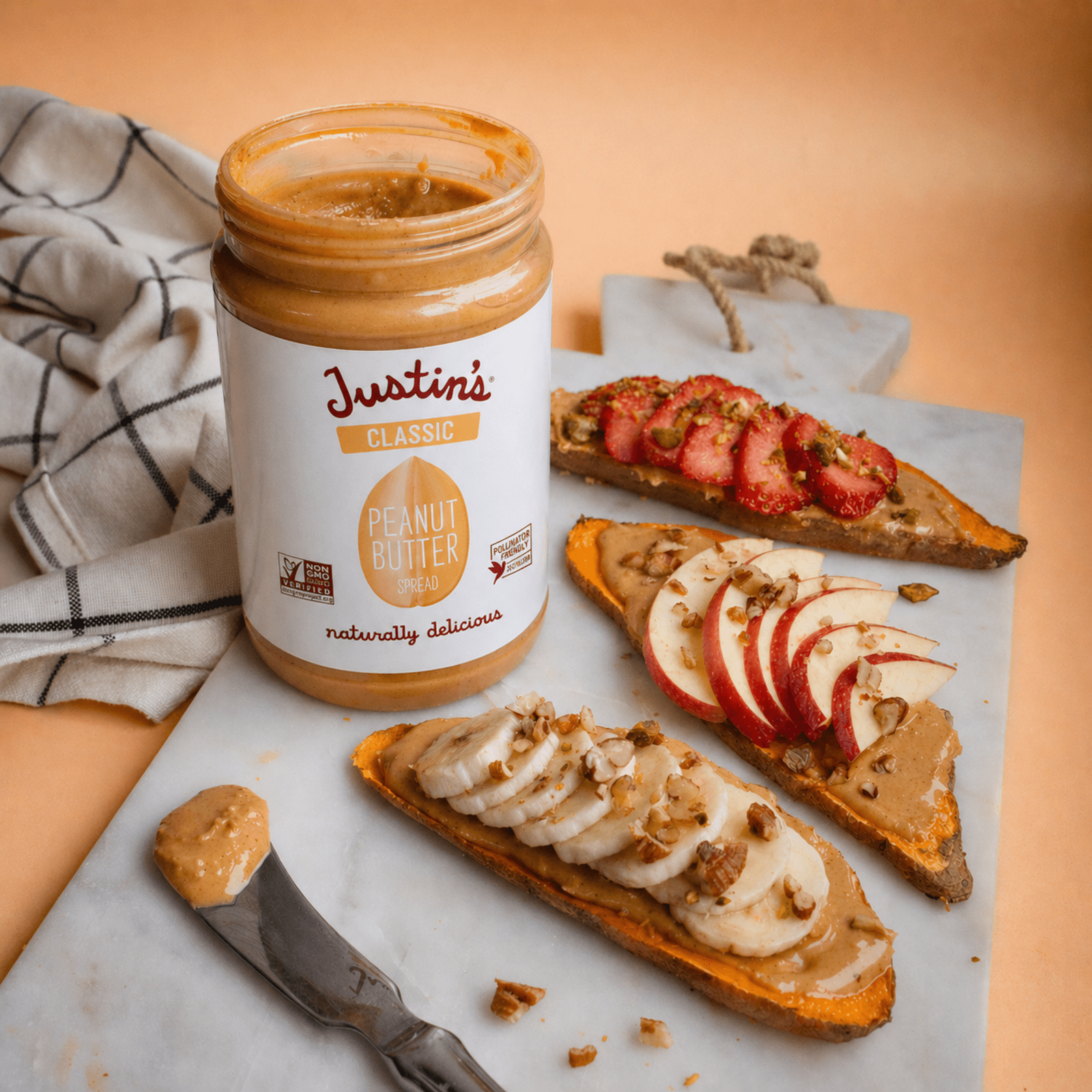 (6 pack) JUSTIN'S Classic Creamy Peanut Butter Spread, 28 oz Jar