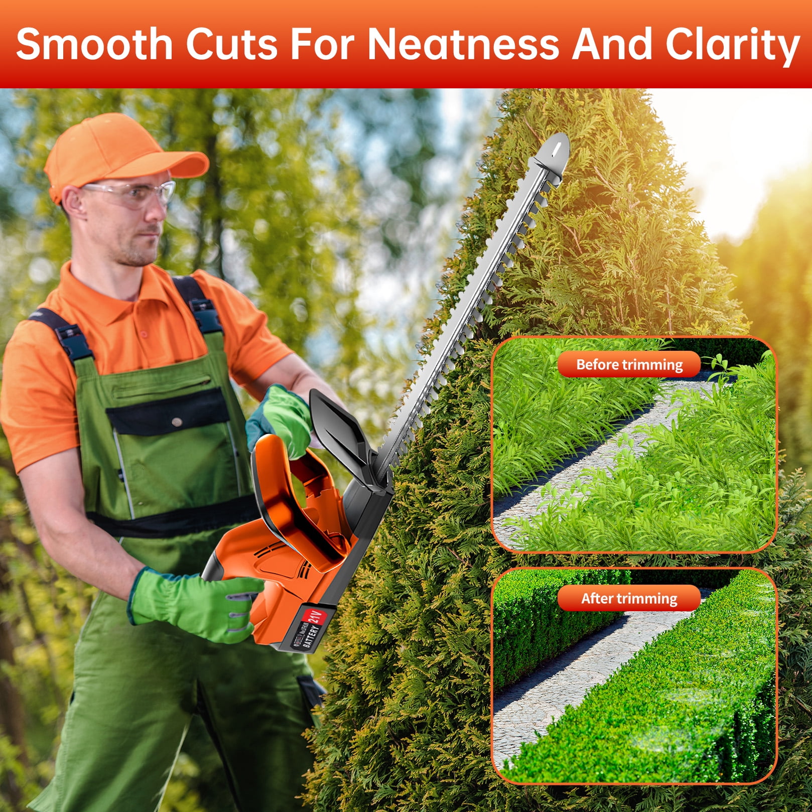 Focily 21V Hedge Trimmer Cordless, 22'' Electric Hedge Trimmer with 3.0Ah Batteries and Charger, 650W, 18500rpm Hedge Trimmer for Bush & Shrub Cutting, Trimming, Pruning