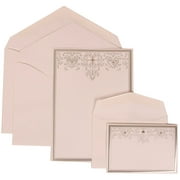 JAM Paper Wedding Invitation Combo Set, White Card with Jewels with White Envelope with Silver Heart Jewel, 1 Small & 1 Large, 150/pack