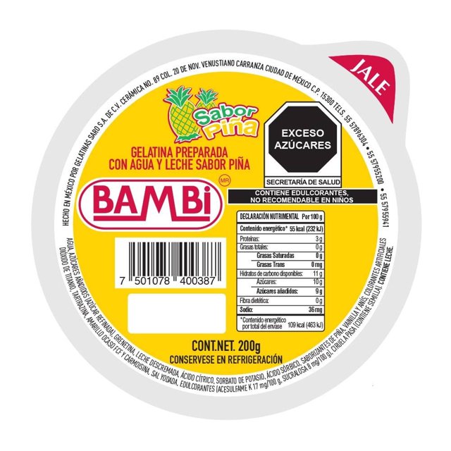 Gelatina de agua y leche Bambi sabor piña 200 g