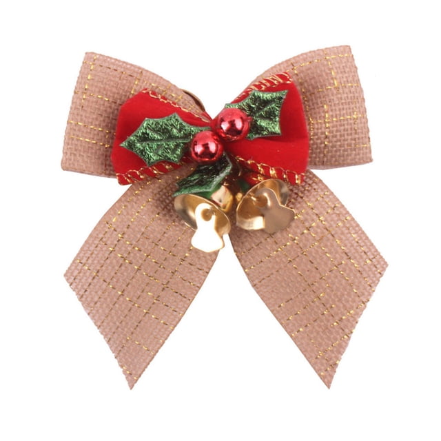 2022 Bowknots Christmas Bows With Iron Bells Christmas Tree Decorations Party Tie DIY Gift Bow Mini Craft