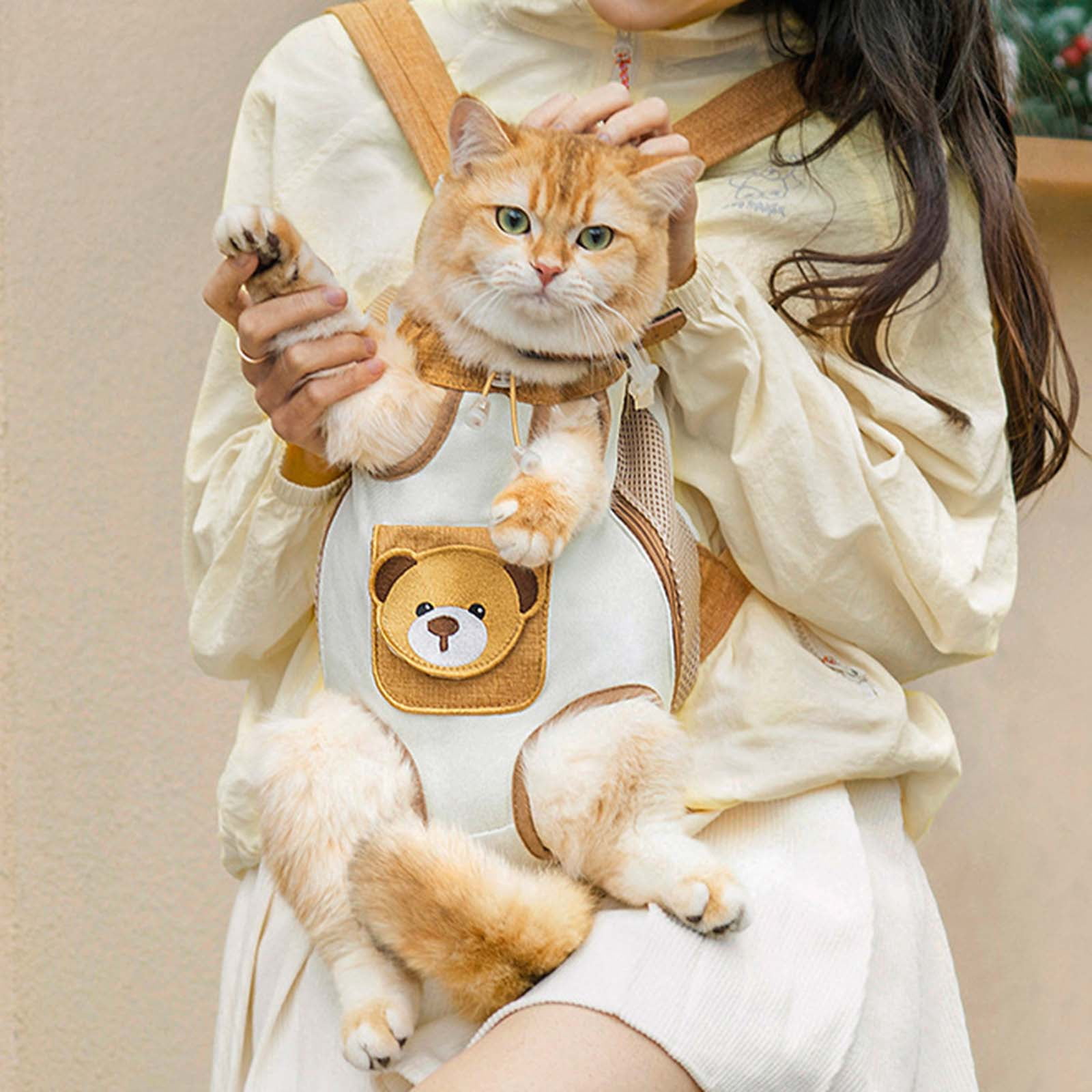 Luxury Cat Travel Backpack Cute Bear Decor Breathable Puppy Backpack Daily Outdoor Small Dog Accessories