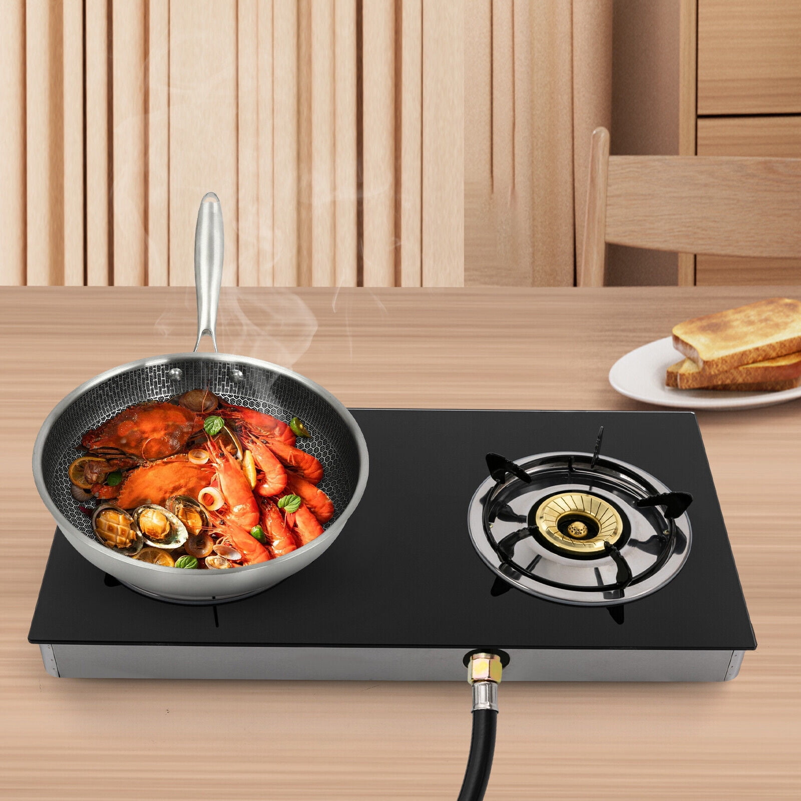 2-Burner Gas Stove,Countertop Gas Stove Portable Double Auto Ignition LPG Stove with Boiler Brackets,Outdoor 2-Burner Propane Gas Cooktop for Kitchen,Camping,RV