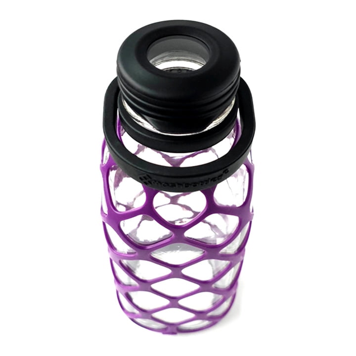 Meshbottle with Glass Top - Plum Purple - Plastic-free, BPA-free, Phthalate-free Glass Water Bottle - 32 oz