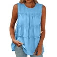 thumbnail image 2 of TGSLY Women's Tiered Ruffle Layers Tank Tops Lightweight Crinkle Crew Neck Sleeveless Blouses Loose Fit Dressy Casual Solid Color Flowy Shirts S, 2 of 8