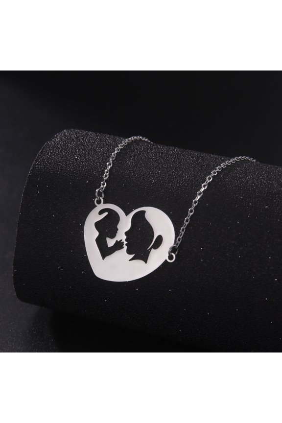 Silver Maternal Love Pendant Necklace Stainless Steel Jewelry