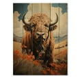 thumbnail image 3 of Designart "Majestic Bison in a Pastoral Scene III" Animals Print on Natural Pine Wood, 3 of 5