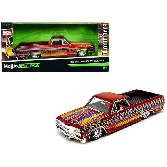 Maisto 32543CRD 1965 Chevrolet El Camino Lowrider Metallic with Graphics Lowriders Series 1-25 Scale Diecast Model Car, Candy Red