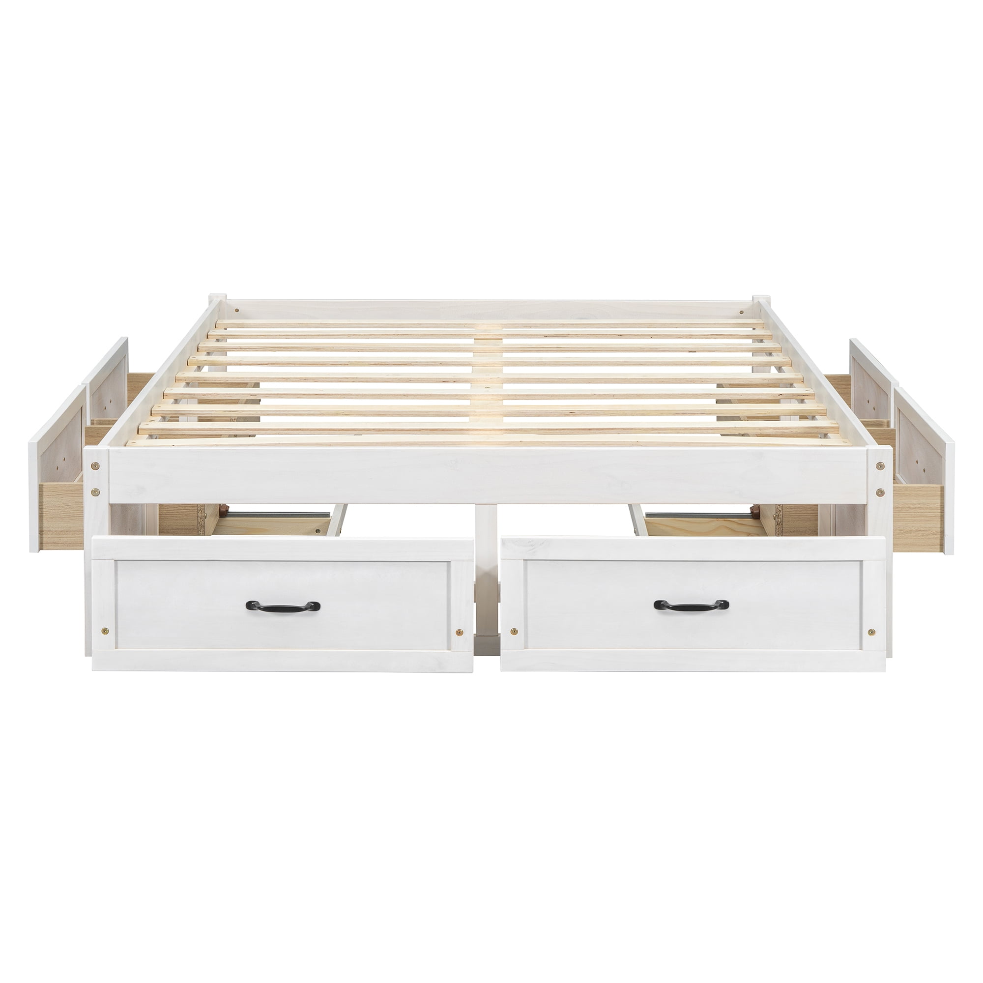 Euroco Wood Full Size Platform Bed with 6 Drawers for Kids Teens Adults, Antique White