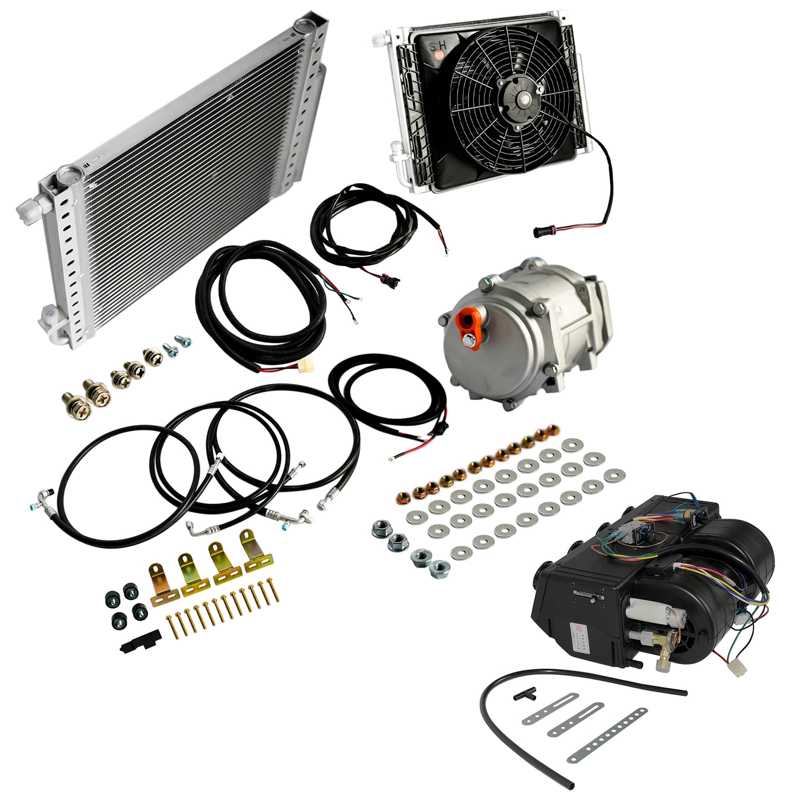 Mustrod 12V Universal Underdash Car Air Conditioner Electric A/C Unit Kit Compressor Cooling