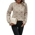 thumbnail image 2 of Women'S Polka Dots Sweaters Long Sleeve Round Neck Knitted Pullover Tops Khaki S, 2 of 7