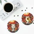 thumbnail image 4 of Yiaed Western Desert Cactus Ram Skull Print Leather Coasters for Drinks - Cup Coasters Coffee Table Kitchen Table Bar, Home & Office Gifts Handmade Drink Coasters-Round Shape, 4 of 6