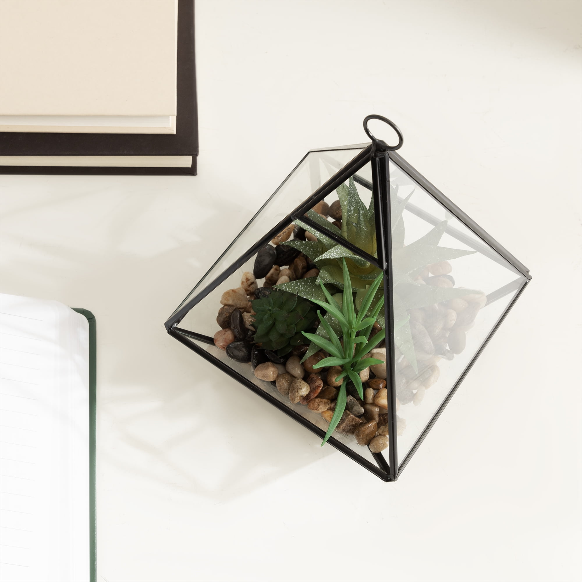 DesignOvation Terrarium de table en verre de 22,8 cm de haut avec trio de succulentes artificielles