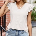 thumbnail image 2 of Pompotops T-Shirt à Col en V pour Femme, Ajouré, Manches Courtes, Haut Décontracté, Haut/chemise à Manches Courtes à Col en V, Liquidation, 2 of 4