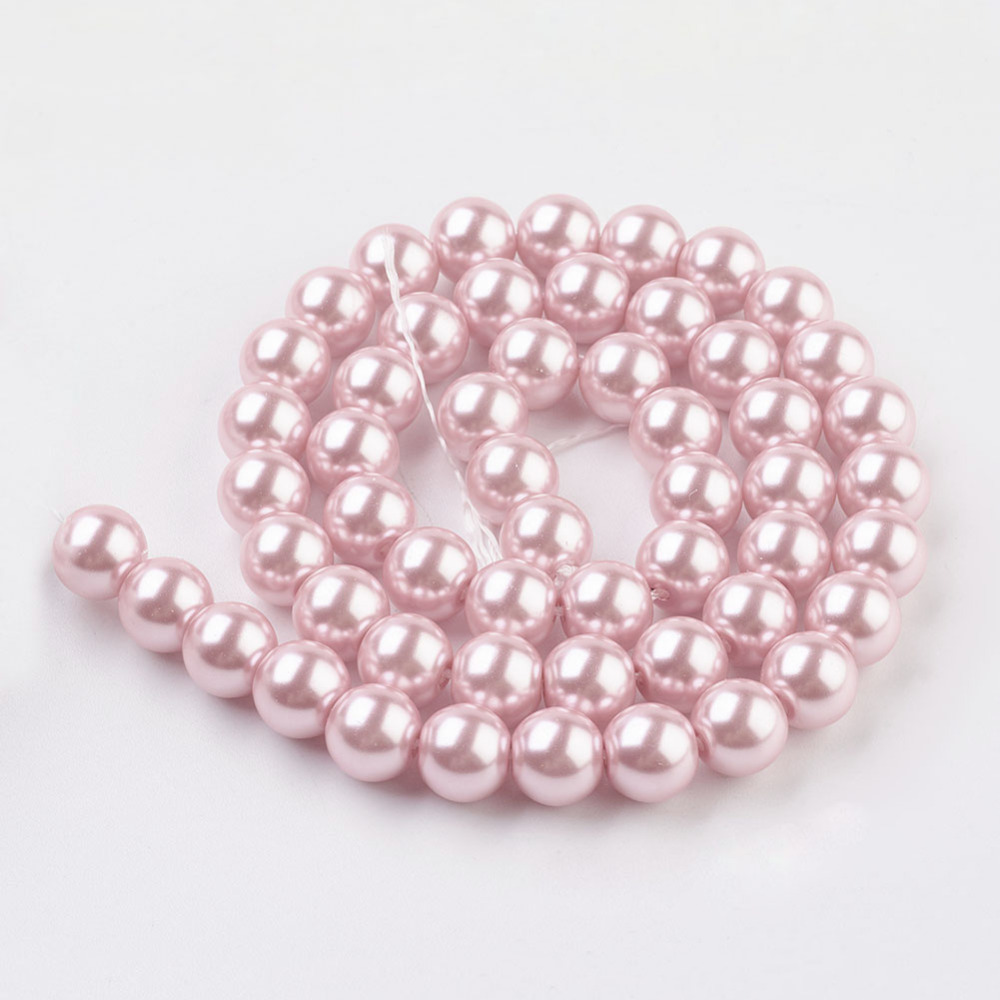 10strands Glass Pearl Beads Strands Grade A Round Dyed Cord Threaded Pearl Pink 8mm Hole: 1.2~1.5mm about 52pcs/strand 15.7 inch