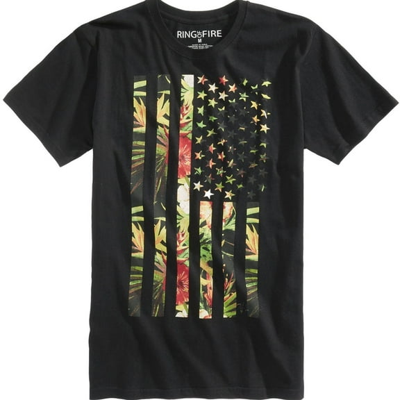 Ring Of Fire Mens Tropical Flag Graphic T-Shirt, Black, X-Large