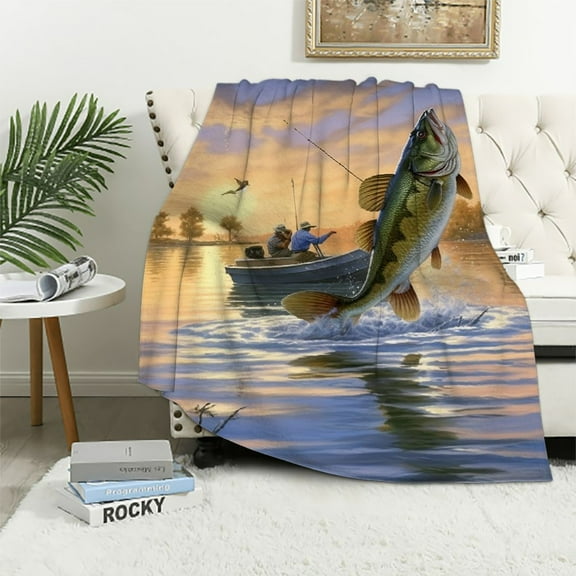 Fenyluxe Fly Fishing Throw Blanket for Couch Sofa Bed Office Decor All Seasons Soft Plush Blanket 40x50in