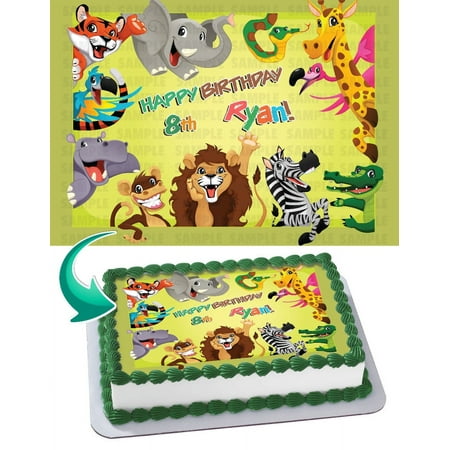 Animal Jungle Forest Woodland Edible Cake Image Topper Personalized Picture 1/4 Sheet (8"x10.5")