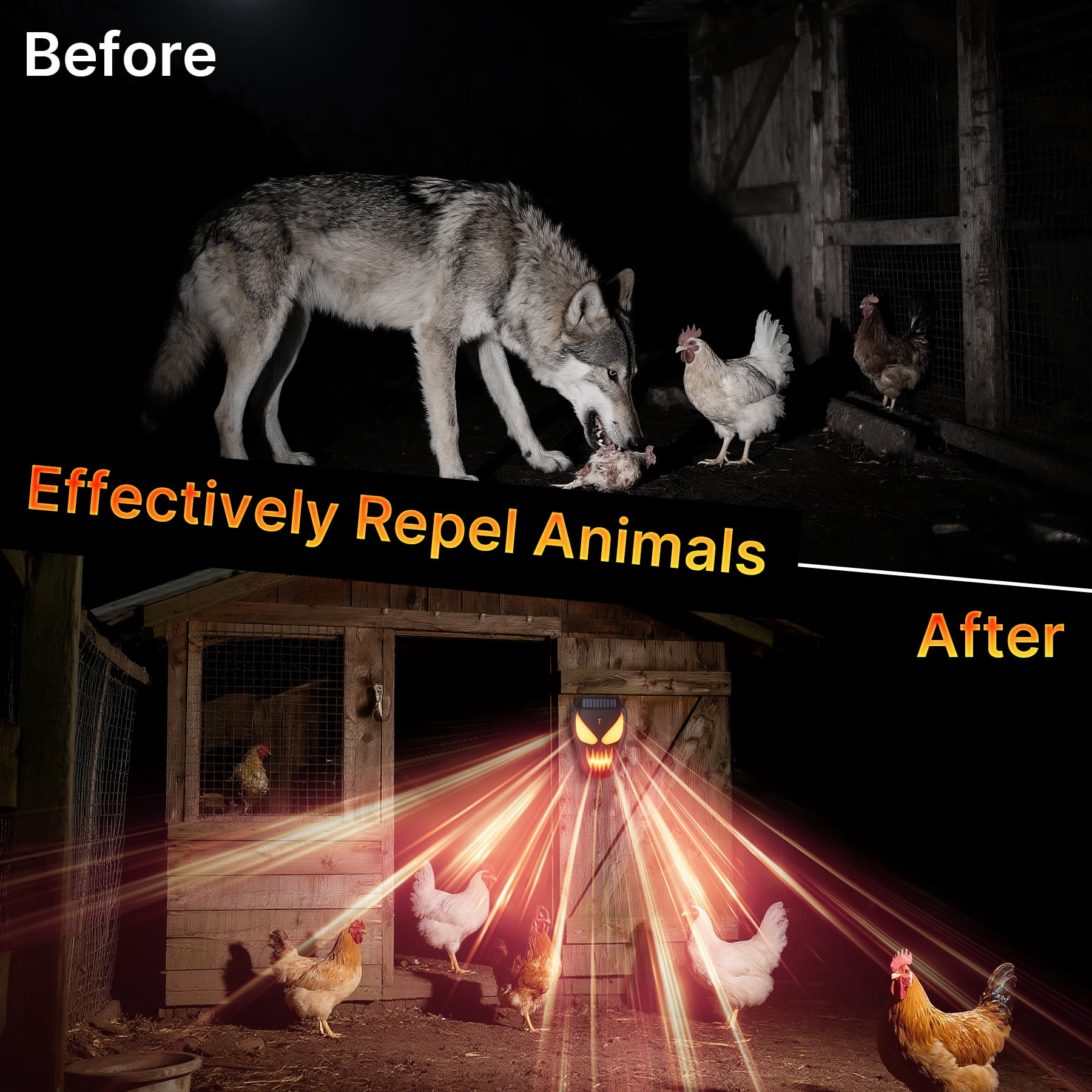 Solar Nocturnal Animal Repellent Outdoor, Waterproof Coyote Deterrent Devices with Predator Lights, Deer Repellent Devices - Repel Skunk Raccoon Opossum Fox Owl Hawk for Yard Garden Farm Chicken Coop
