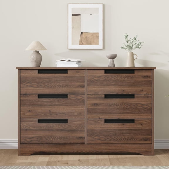 ExpanseEcho Walnut 6-Drawer Dresser for Bedroom, Organized Storage Cabinet