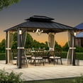 thumbnail image 3 of Modern Shade The Horizon 10' x 12' Hardtop Gazebo, 4 LED Lights, Galvanized Steel Double Roof, with Hooks & Mosquito Netting, Black, 3 of 8