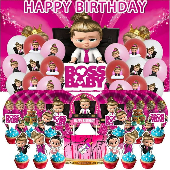 Boss Baby White Girl Party Decor Plates Cake Topper Balloons Banner Backdrop Supplies Decorations Tableware