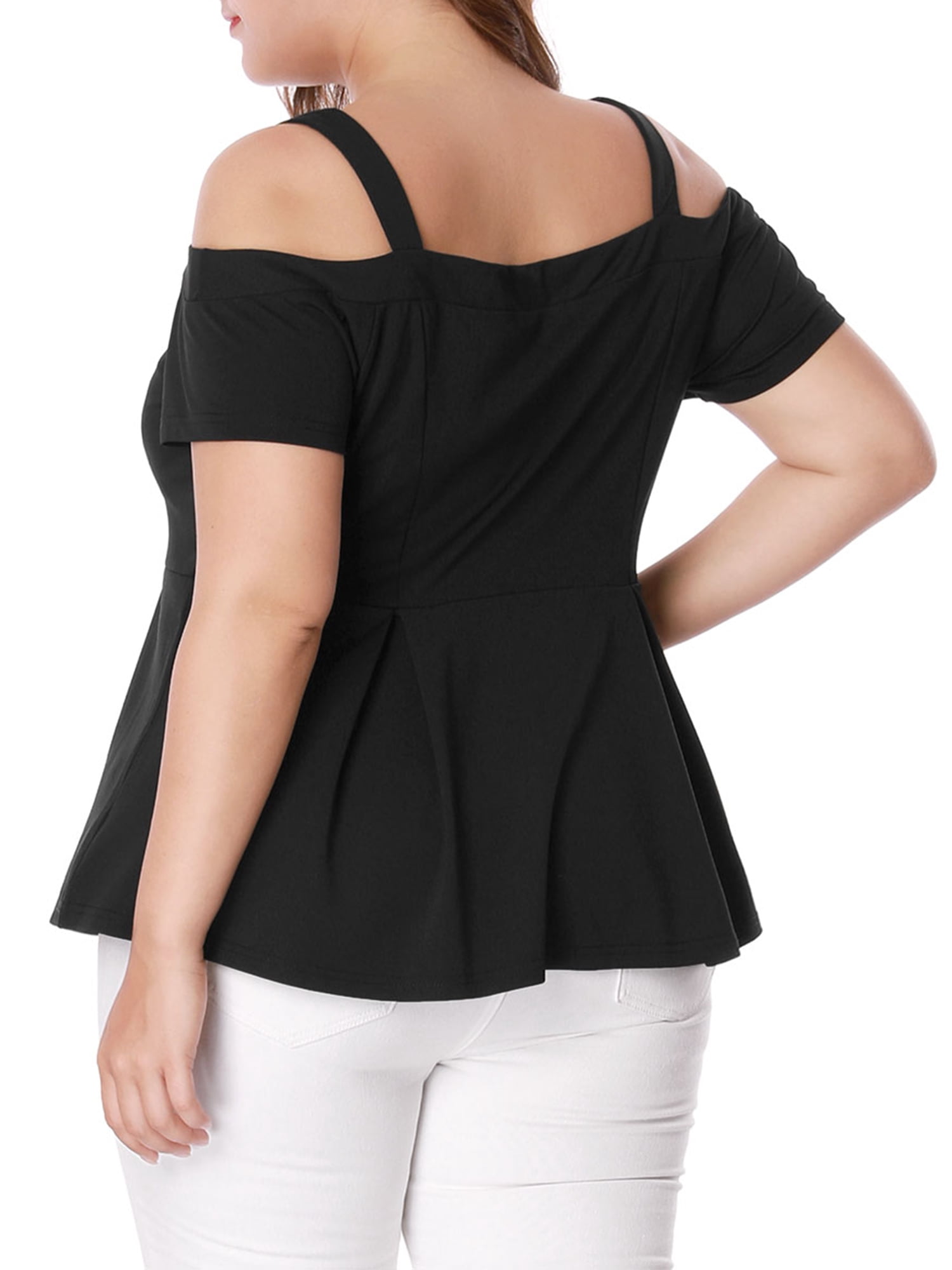 Unique Bargains Women's Plus Size Off Shoulder Peplum Summer High Waist Top 3X Black