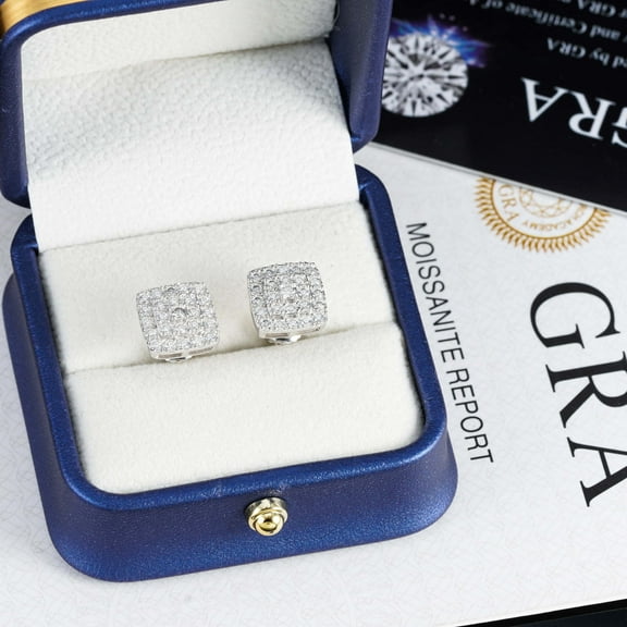 New men's and women's hip-hop jewelry S925 silver inlaid moissanite square earrings