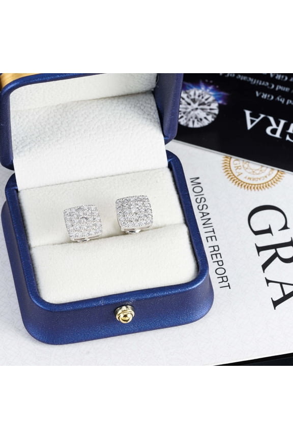 New men's and women's hip-hop jewelry S925 silver inlaid moissanite square earrings