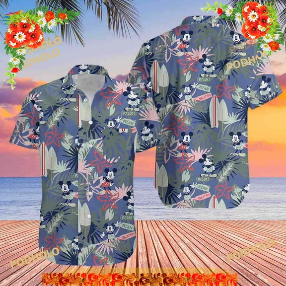 Disney Parks Button Down Aloha Mickey Hawaiian Shirt