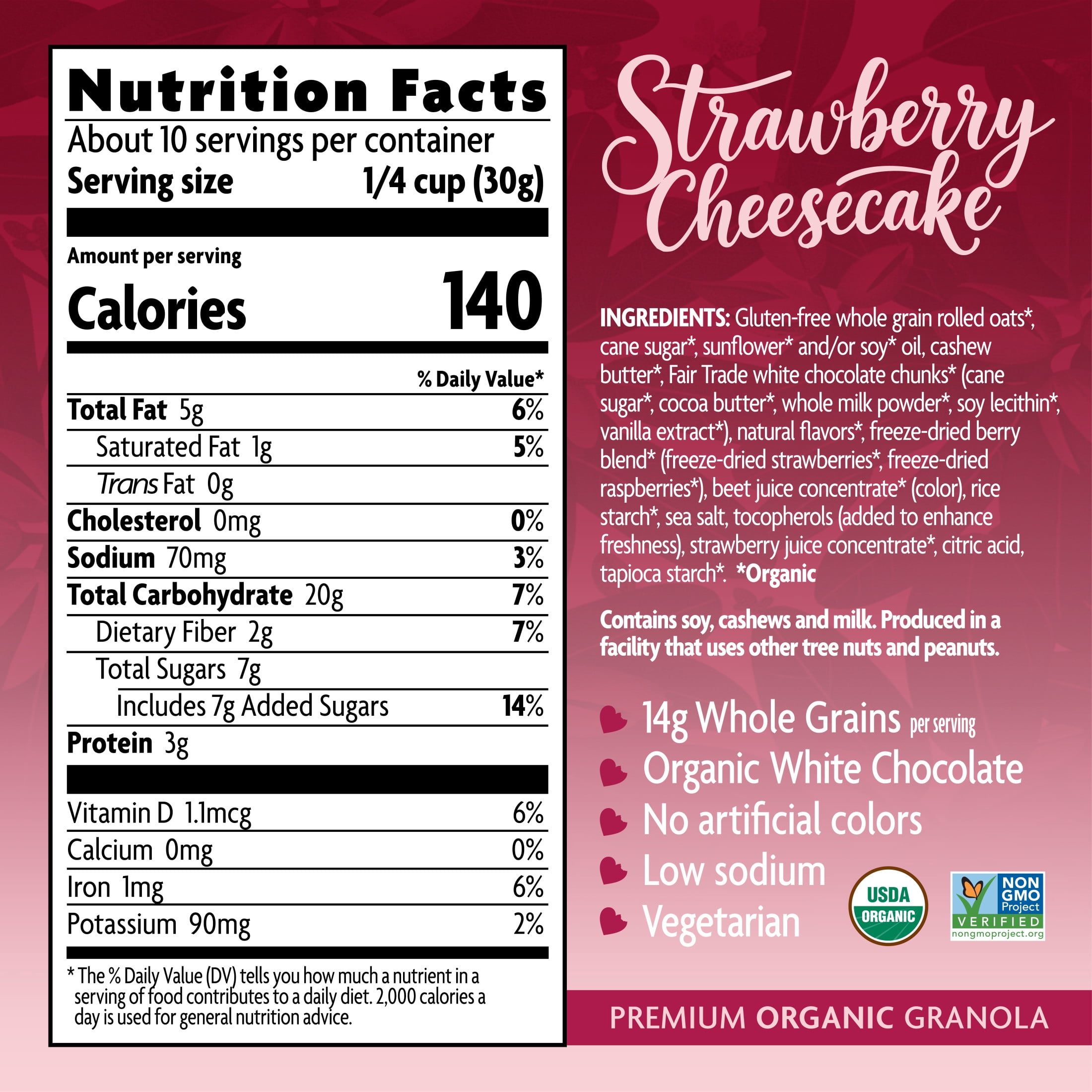 (5 pack) Love Crunch Organic Granola, Strawberry Cheesecake Gluten Free, 11oz Pouch