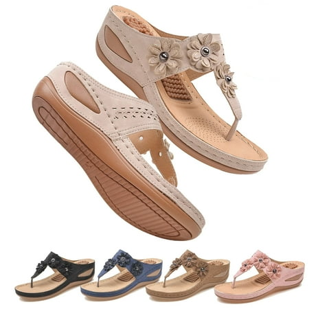 

Flip Flops for Women Women s Sandals Summer Womens Platform Flip Flops Comfortable Casual Dressy Wedges Sandal Orthopedic Sandals for Women with Arch Support Brown(9)