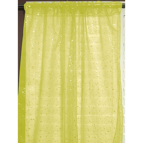Silver Stars on Sheer Tinted Organza Solid Single Curtain Panel 58 Inch Wide Yellow