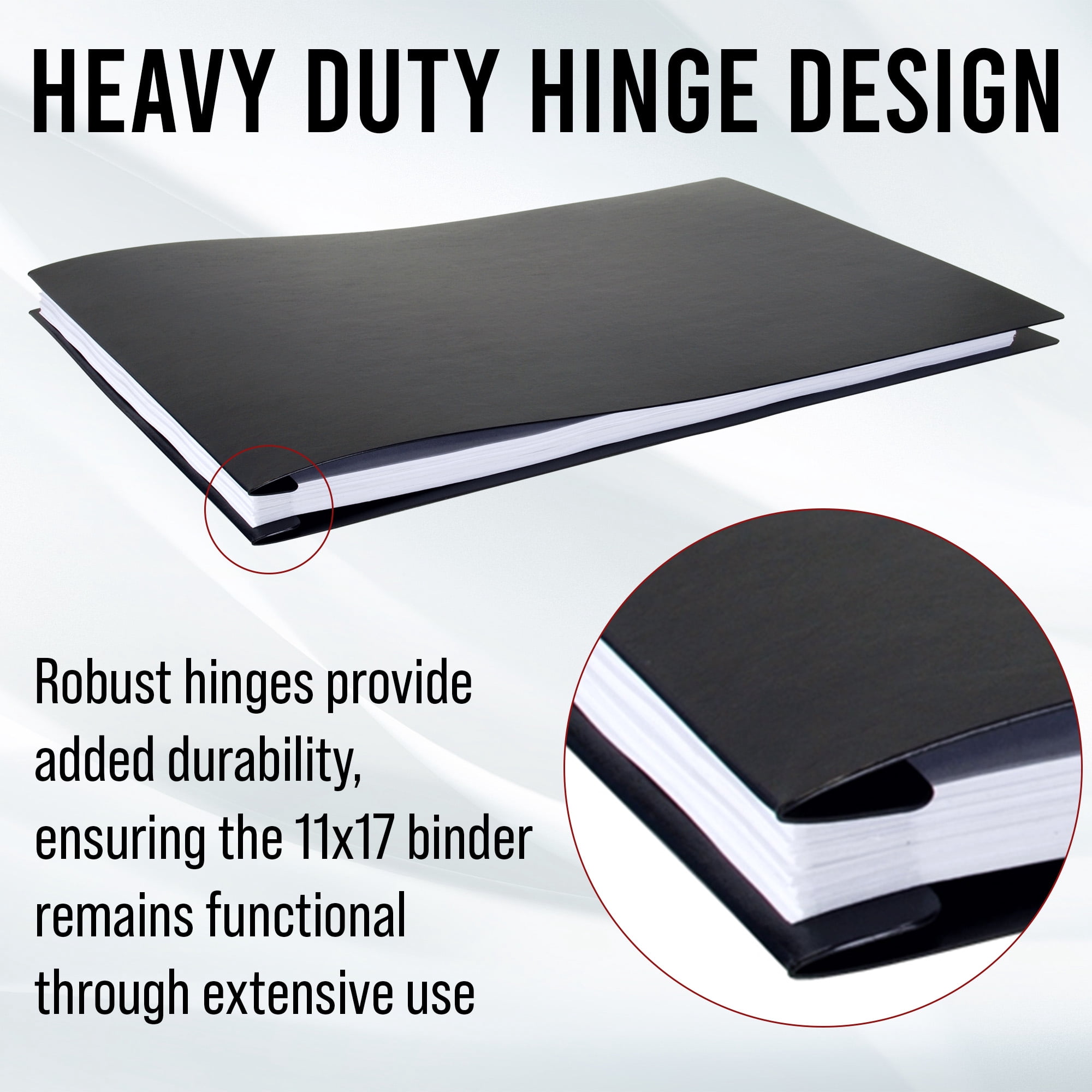 Premium 11x17 Pressboard Binder with High-Density Polyethylene - 3" Capacity, Crush Finish Exterior, Made in USA, Black - Pack of 6