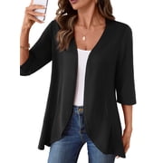 Anygrew Casual Lightweight Cardigans For Women Out Open Front Jackets 3/4 Sleeves