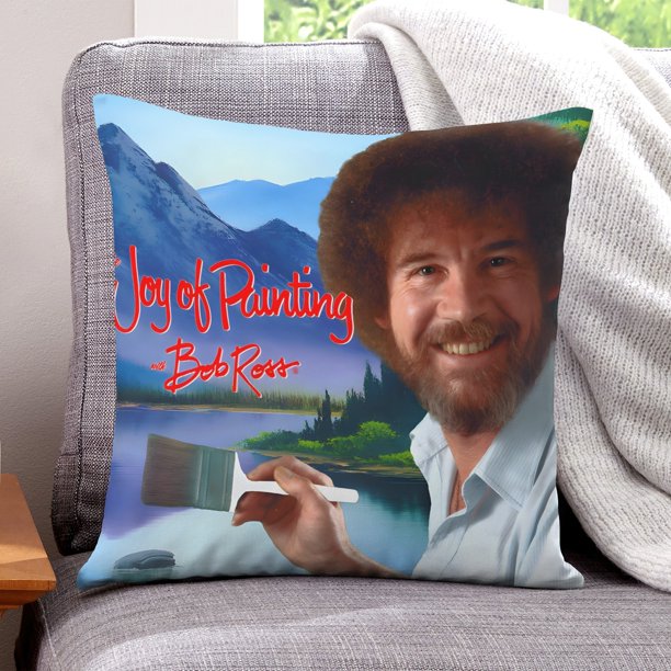 Bob Ross: El Placer de Pintar Fundas de almohada de terciopelo con tema, regalos de funda de almohada, decoración para el hogar, cojín de lanzar, regalo de cumpleaños para fans y parejas. 40cm x 40cm.