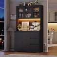 thumbnail image 3 of Homfa 70.9'' Kitchen Pantry Cabinet with Charging Station and LED Light, 3 Drawers Buffet Storage Cabinet with Glass Doors and Adjustable Shelves, Black, 3 of 9