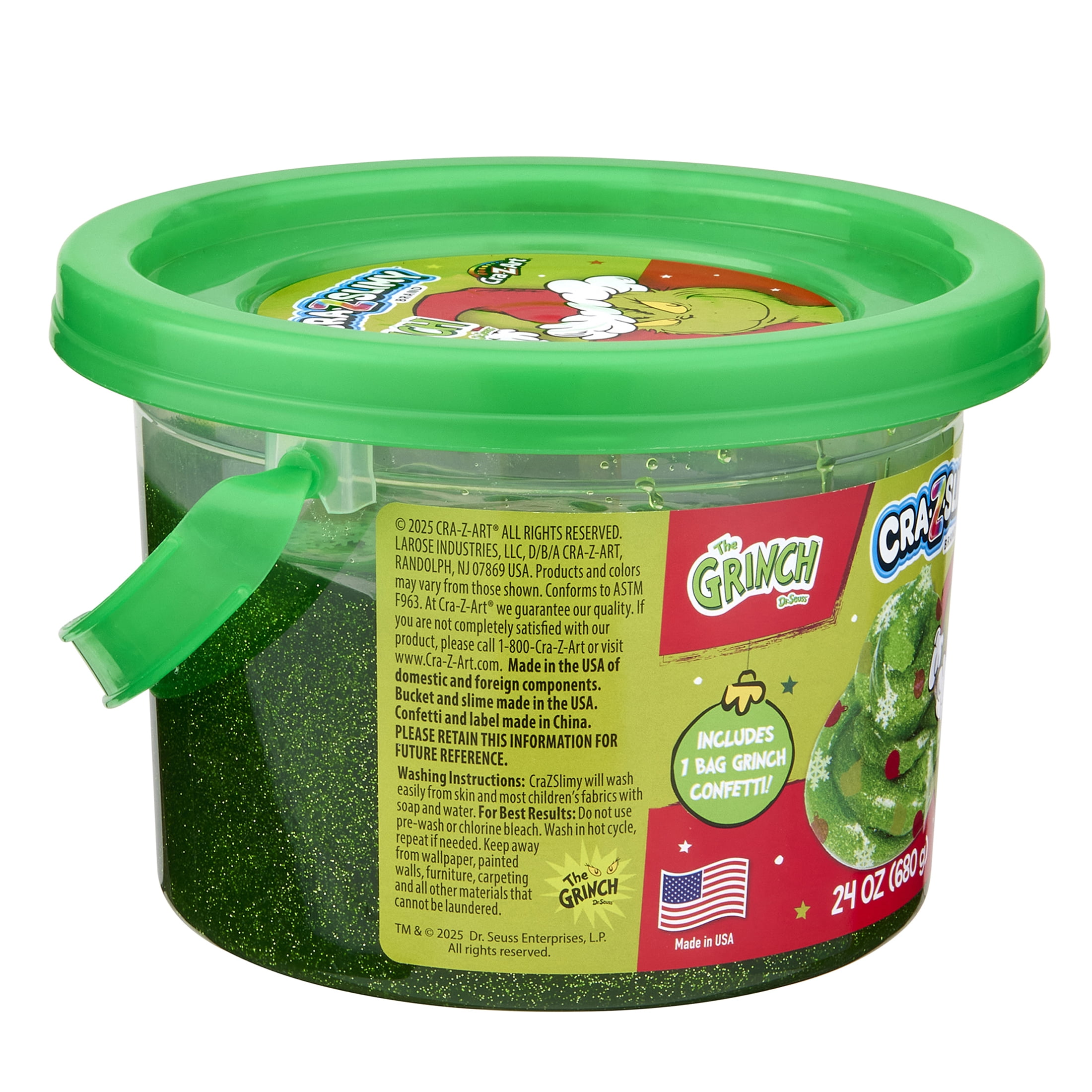 Cra-Z-Slimy Grinch Slime Green Glitter & Confetti 24oz Tub by Cra-Z-Art