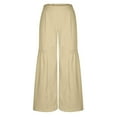 thumbnail image 3 of WIZUTIZ Summer Pants for Women Plus Size Relaxed Loose Wide Leg Summer Pants Elastic Spandex High Waist Full Length Sweatpants Solid Flowy Smocked Ruffled Pants for Ladies Activewear Date Beige, 3 of 5