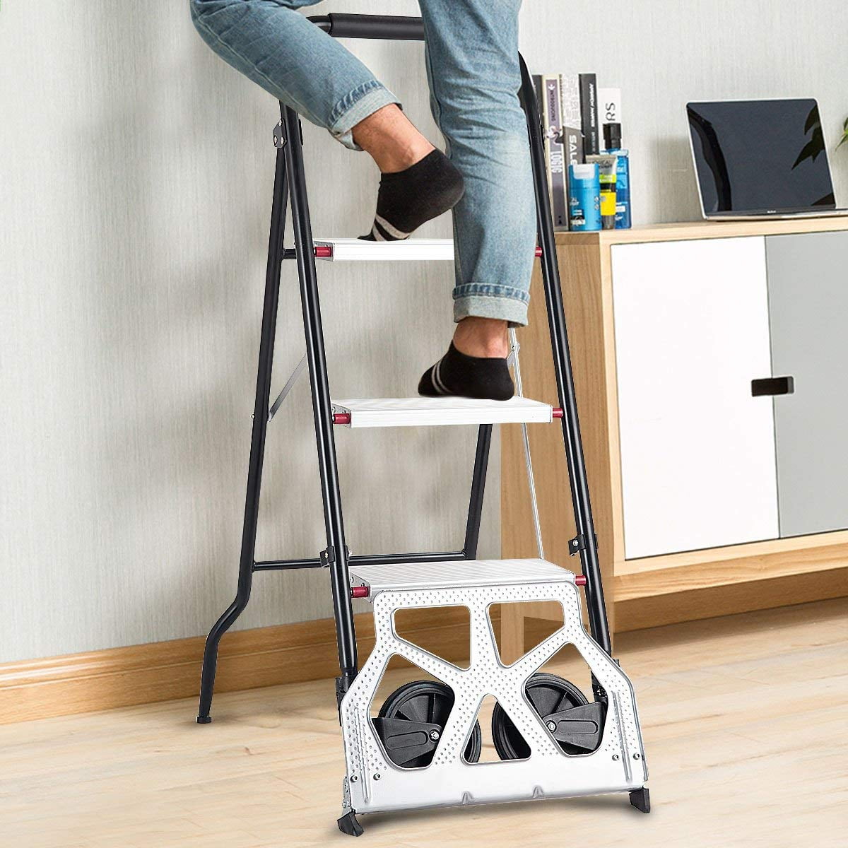 Veryke 3 Step Ladder, 2 in 1 Dual-Use Step Stool Ladder ...
