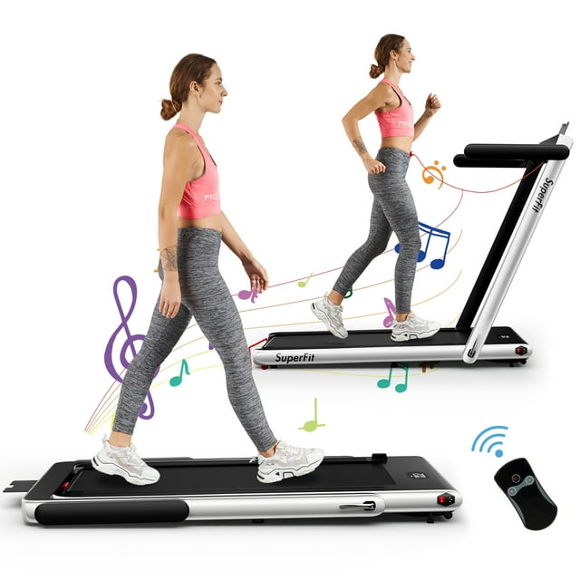 SuperFit Tapis Roulant Pliant 2 en 1 2,25 Hp avec Haut-Parleur Télécommande Application Argent