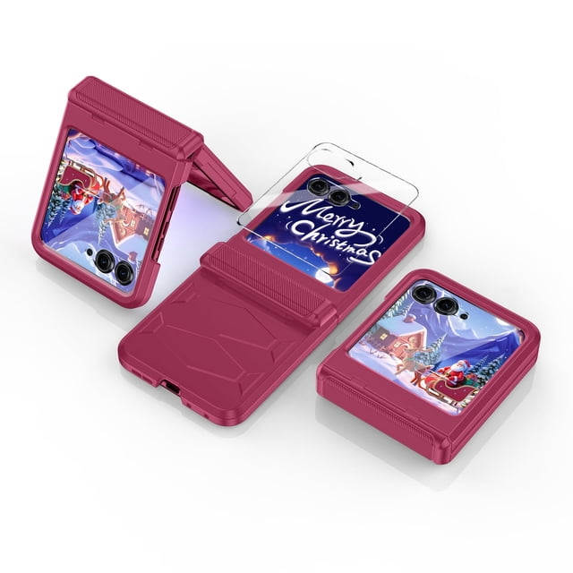 Oupeigar para Motorola Razr 50 Ultra/Razr 60 Pro Funda Tipo Armadura con Cubierta de Bisagra, Protector de Pantalla Integrado, a Prueba de Golpes, Funda de Carga Inalámbrica - Rojo