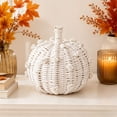 thumbnail image 4 of Clearance! Handmade Woven Rattan Pumpkin Decorations, Artificial Faux Pumpkins, Halloween Christmas Thanksgiving Farmhouse Fall Home Table Tray Decorations, White, 4 of 6