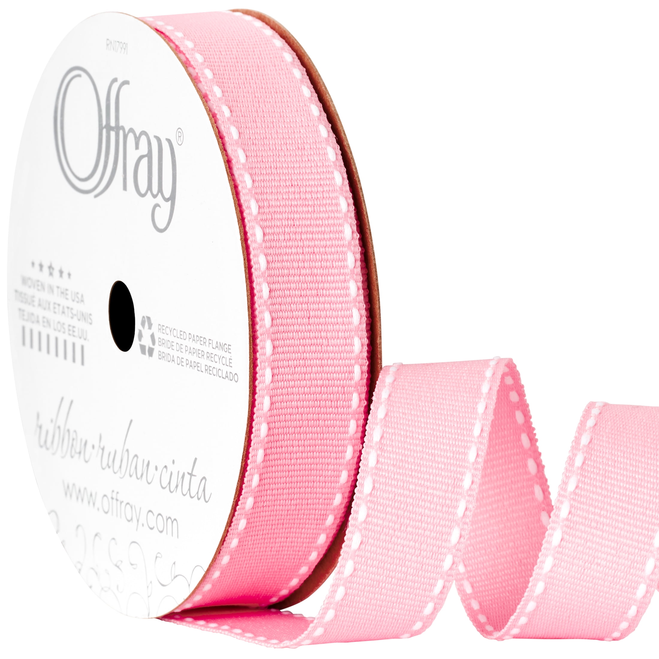 (3 pack) Offray Ribbon, Carnation Pink 5/8 inch Grosgrain Polyester Ribbon, 9 feet