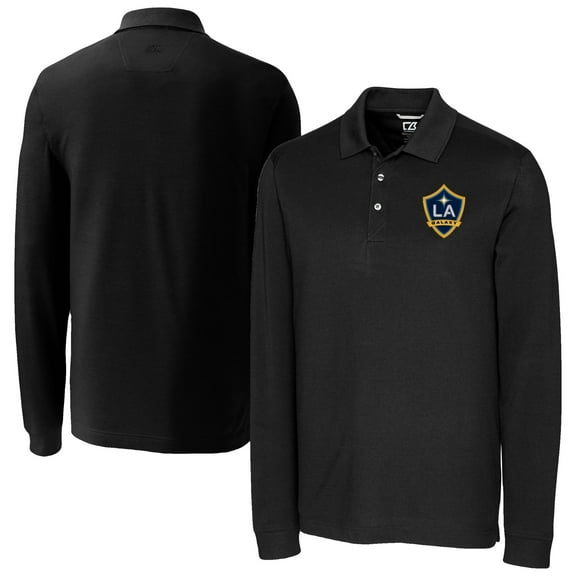 Men's-Cutter & Buck  Black LA Galaxy Big & Tall Advantage Eco Tri-Blend Pique Long Sleeve Polo