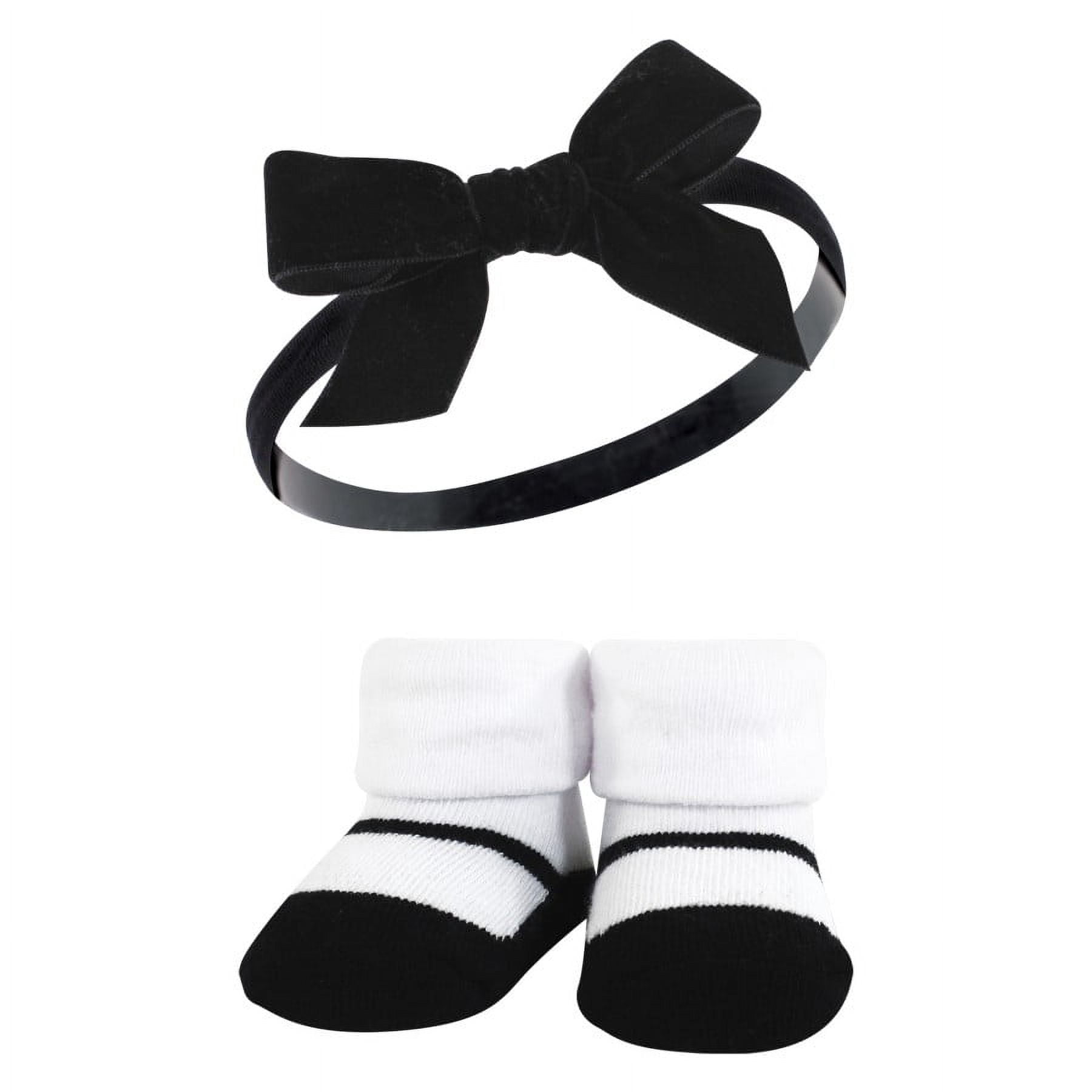 Hudson Baby Infant Girl Headband and Socks Giftset, Black Pink, One Size