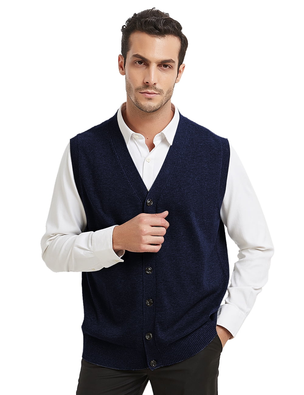 Mens Sleeveless Cardigan Knitted Button Waistcoat Father Knitwear Vest Waistcoat Sweater Gilet Tank Tops