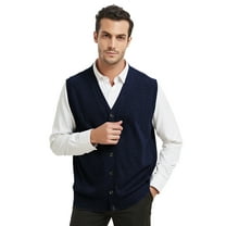 Toptie Men Sweater Vest Solid Knitted Lightweight Thermal Cardigan-Navy-XXL